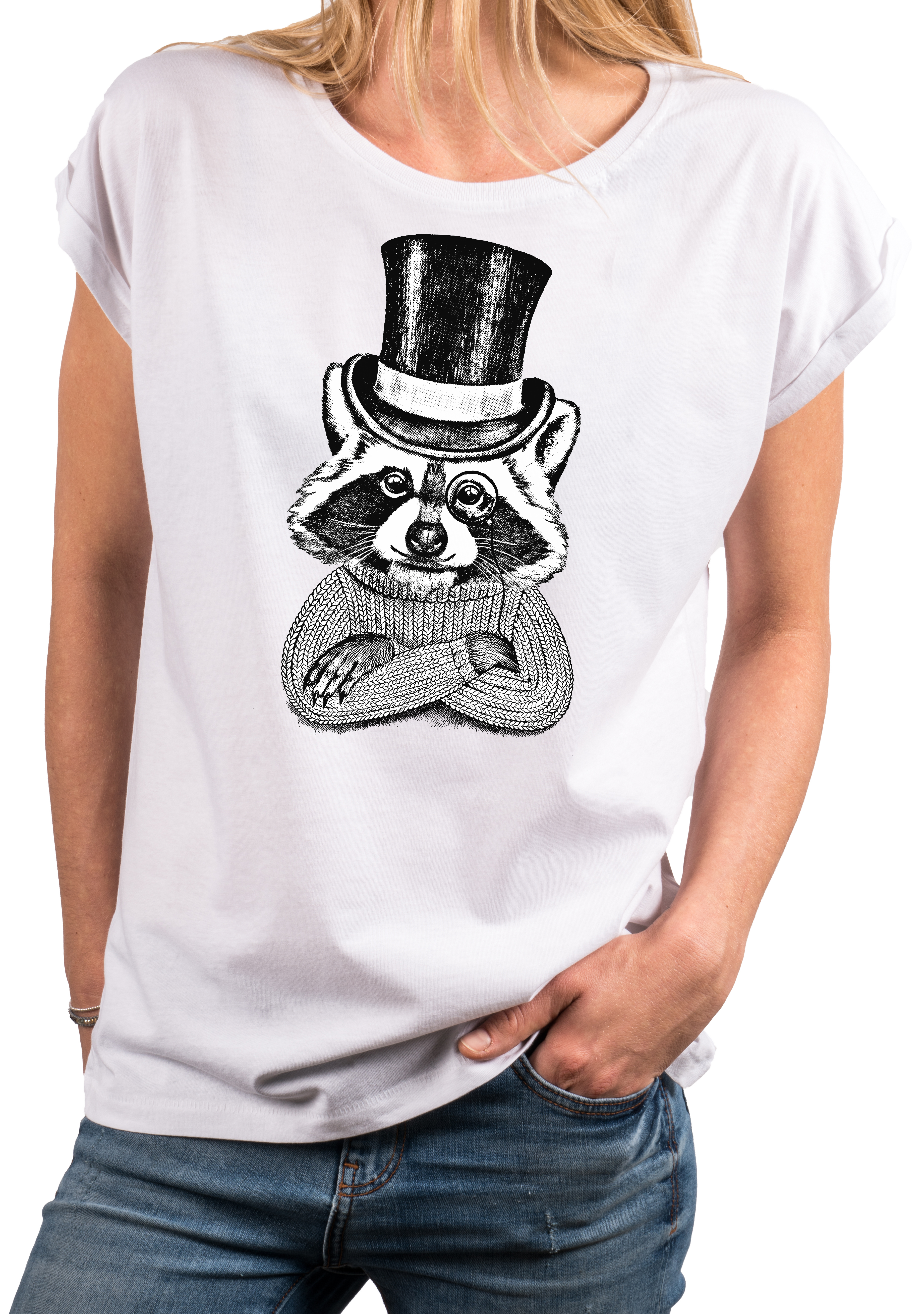 Damen Shirt Kurzarm - Waschbär Audruck